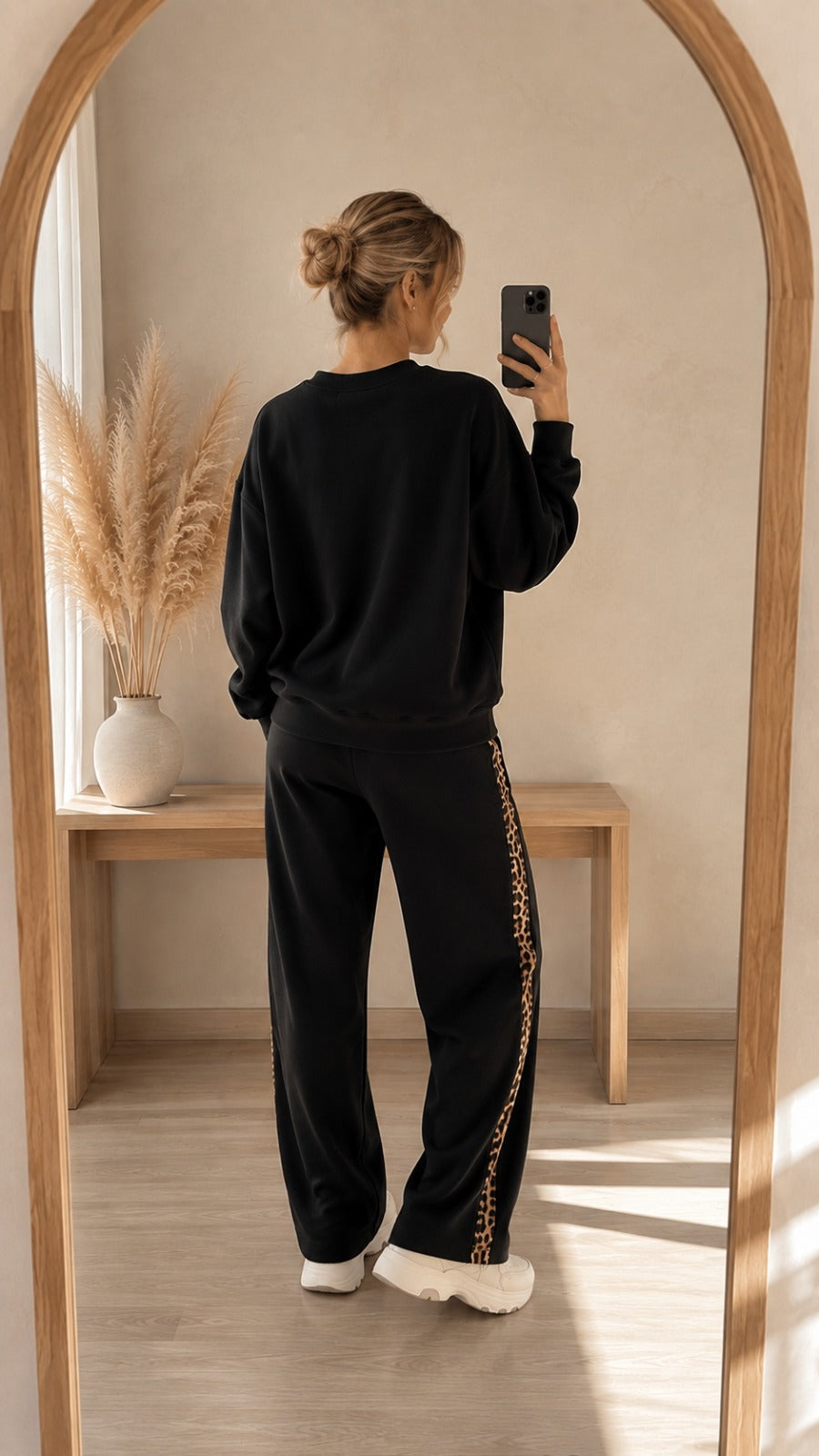Deep Black Colour Women's Co-Ord Set with Leapord Print
