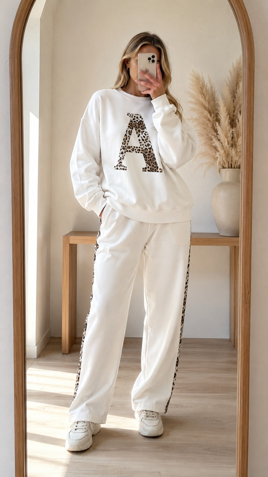 Cloud White Colour Women's Co-Ord Set with Leapord Print