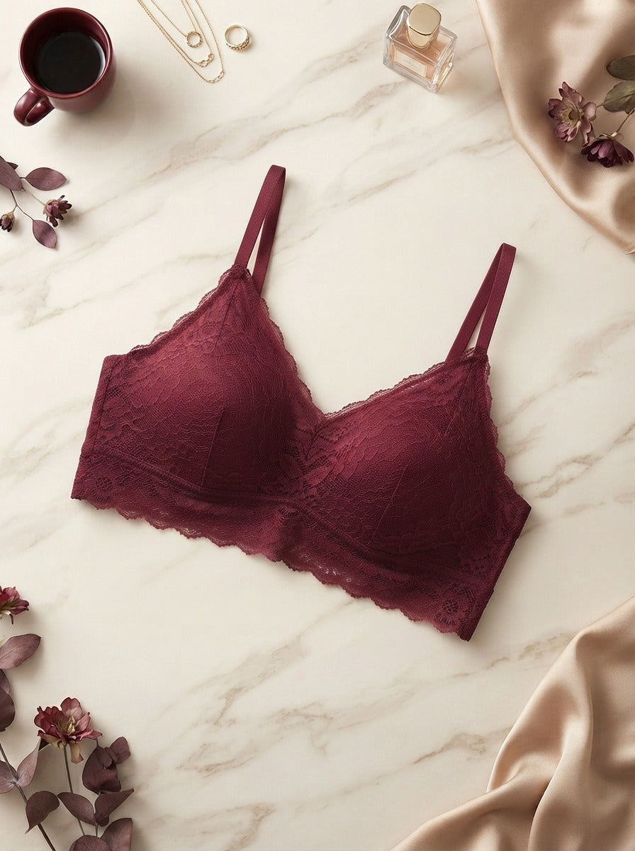 Velvet Wine Lace Bra