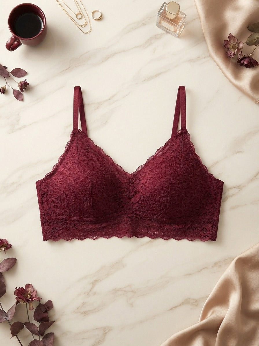 Velvet Wine Lace Bra