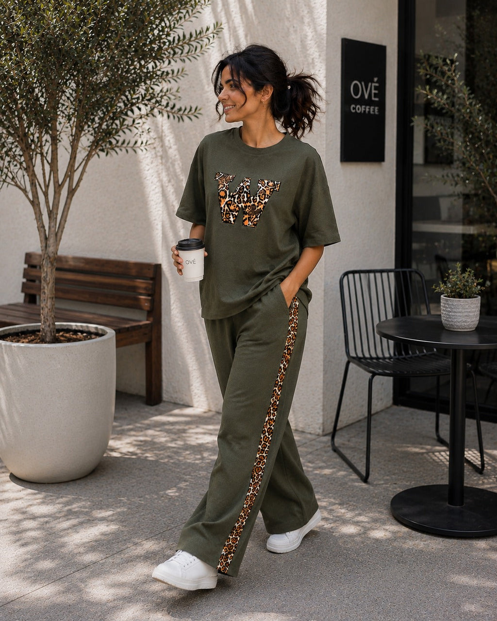 Olive Green Leopard Edge Co-ord Set