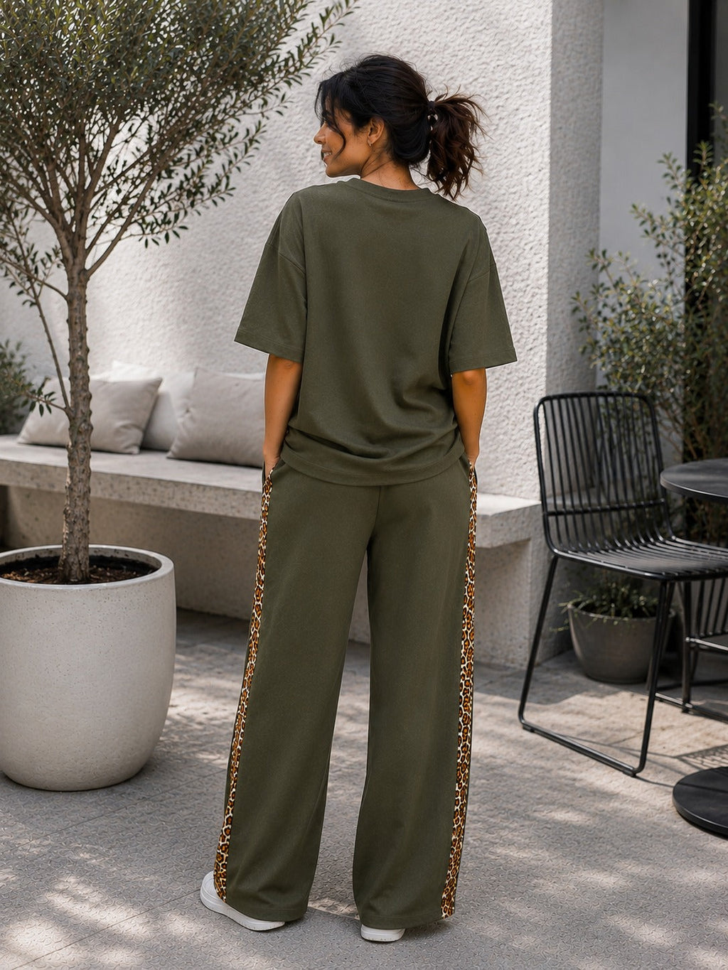 Olive Green Leopard Edge Co-ord Set