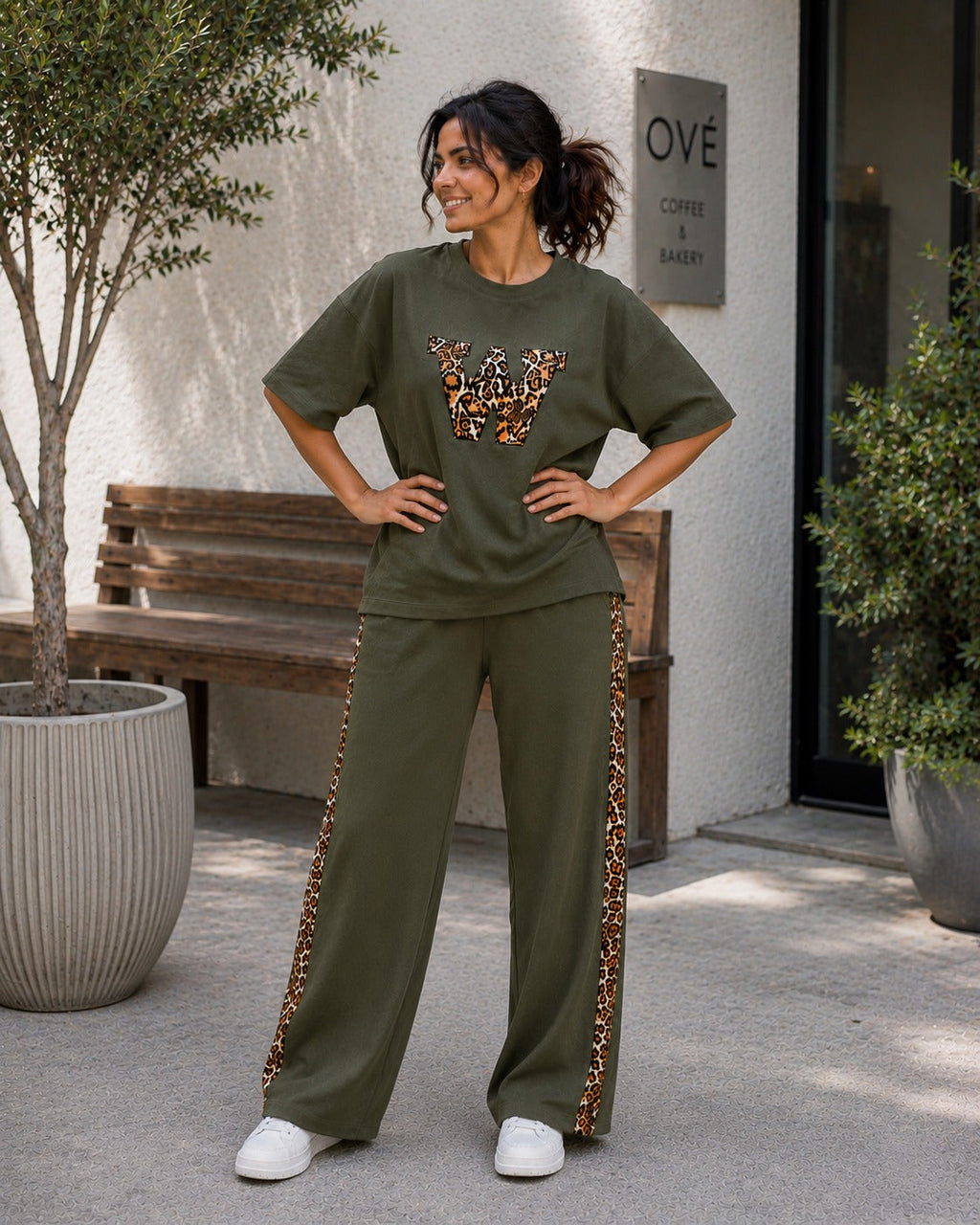 Olive Green Leopard Edge Co-ord Set