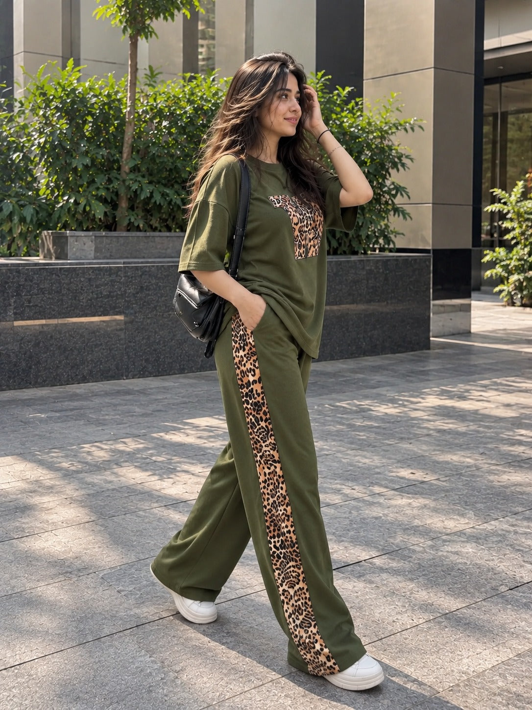 Olive Green Leopard Edge Co-ord Set