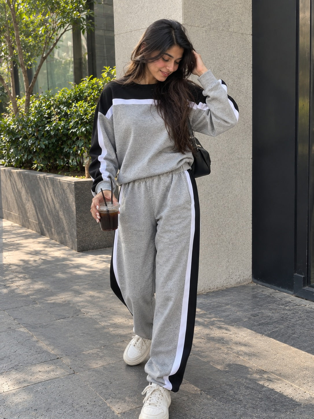 Grey & Black Rich Colorblock Co-Ord-Set