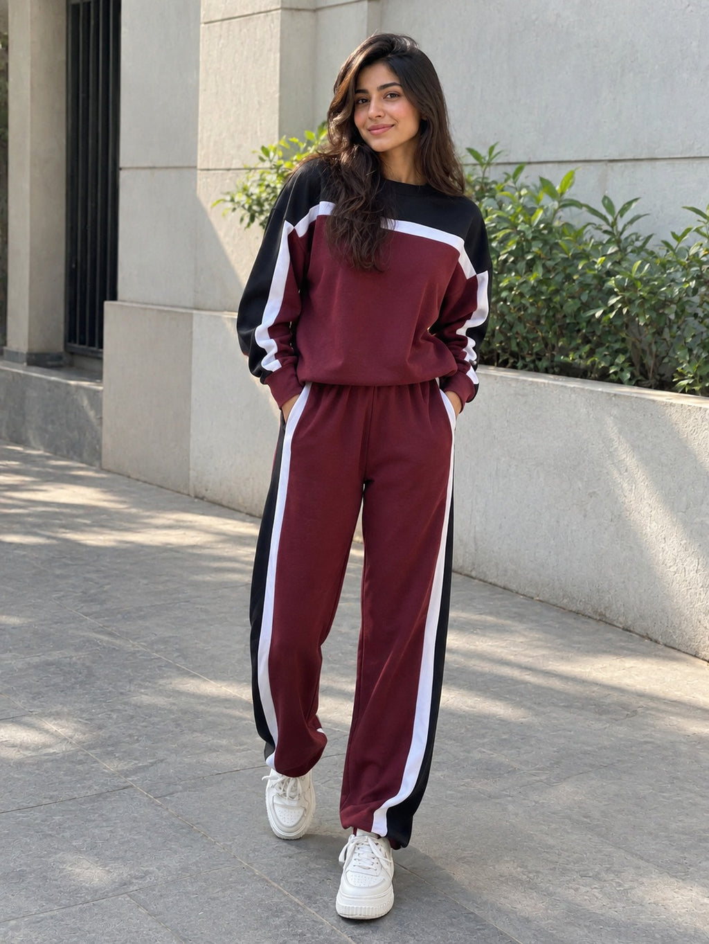 Maroon & Black Rich Colorblock Co-Ord-Set