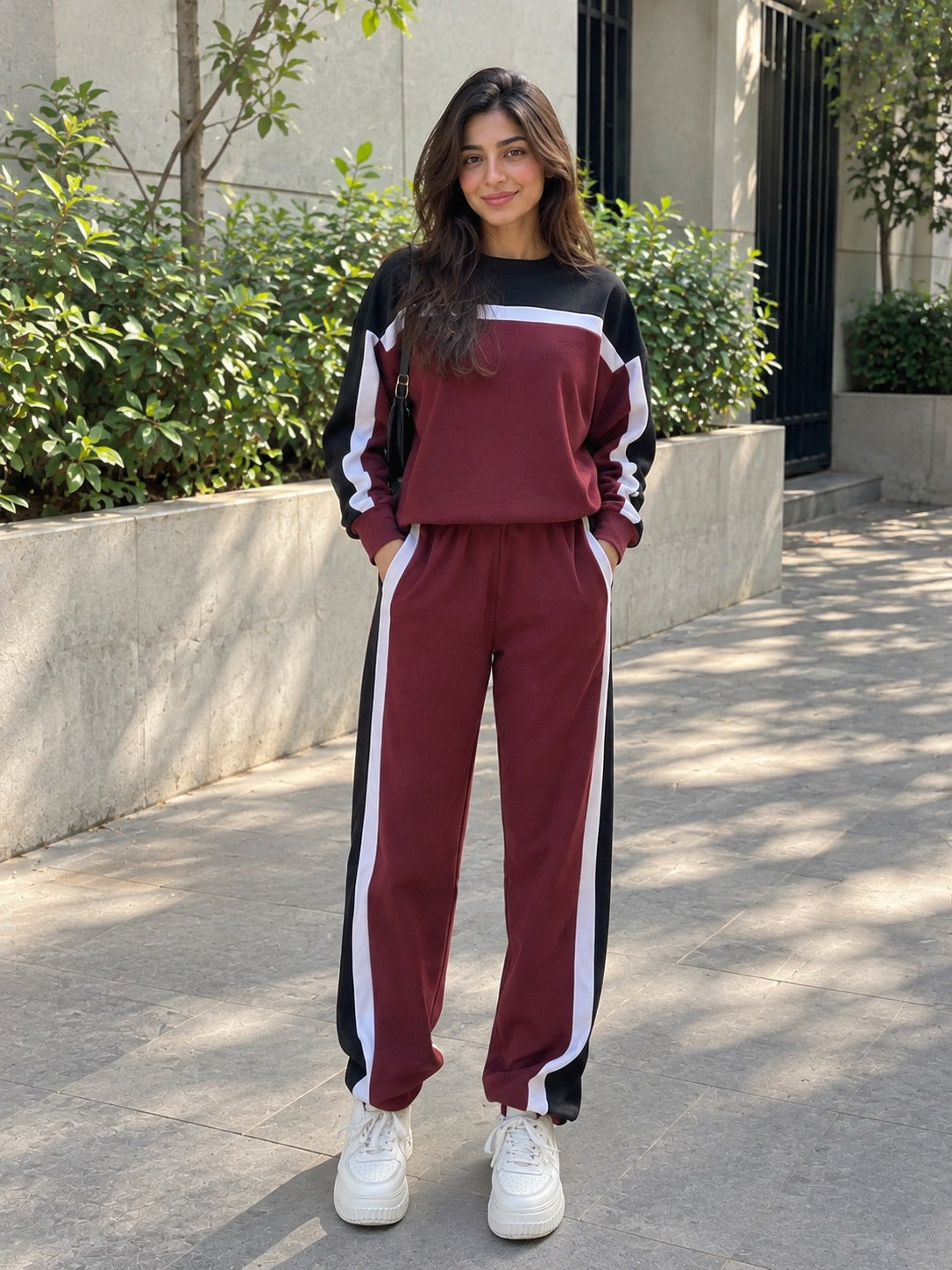 Maroon & Black Rich Colorblock Co-Ord-Set