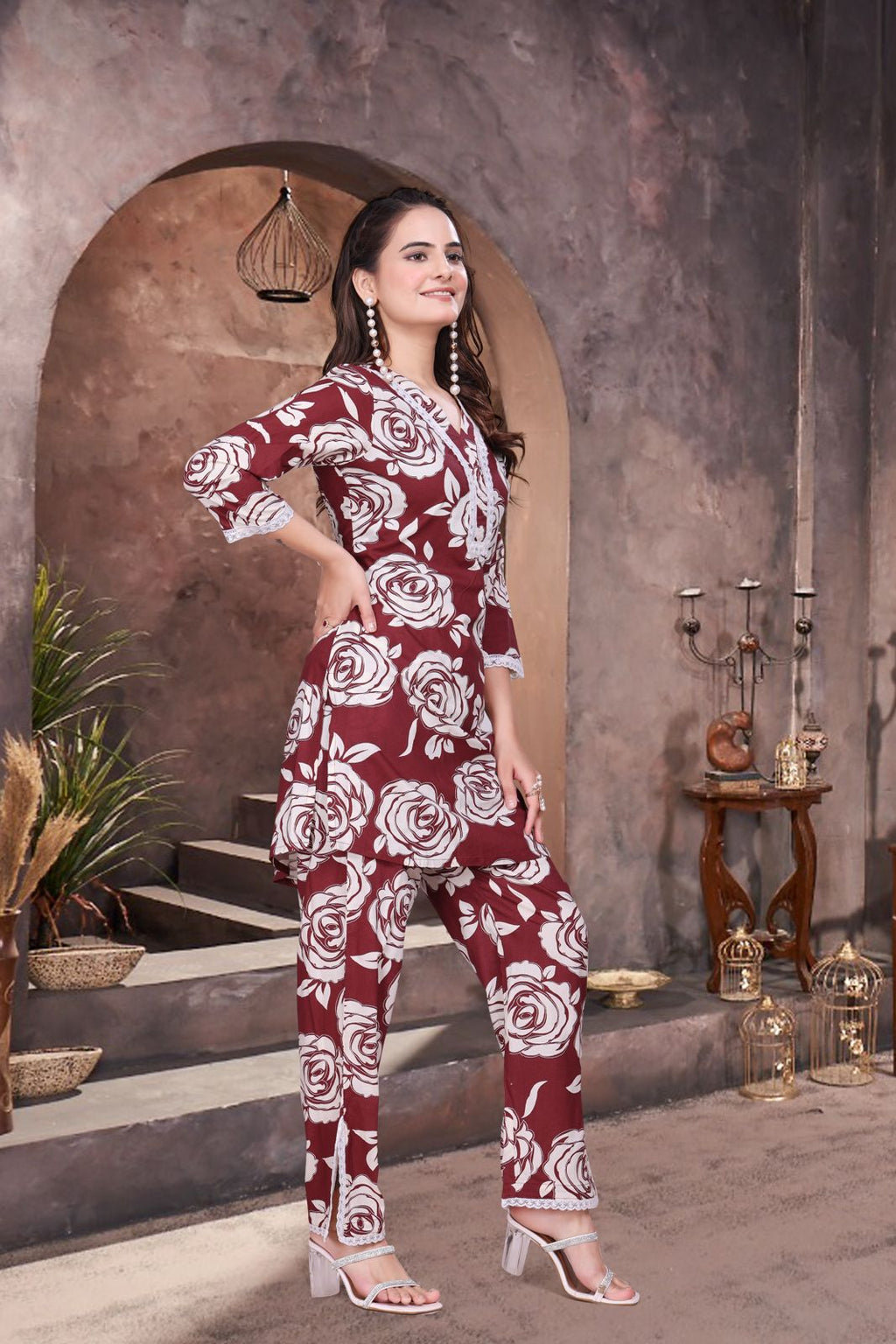 ARENIVA - Burgundy Colour Premium Co-Ord Set for Women