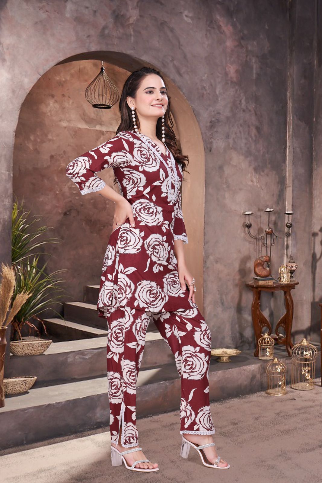 ARENIVA - Burgundy Colour Premium Co-Ord Set for Women