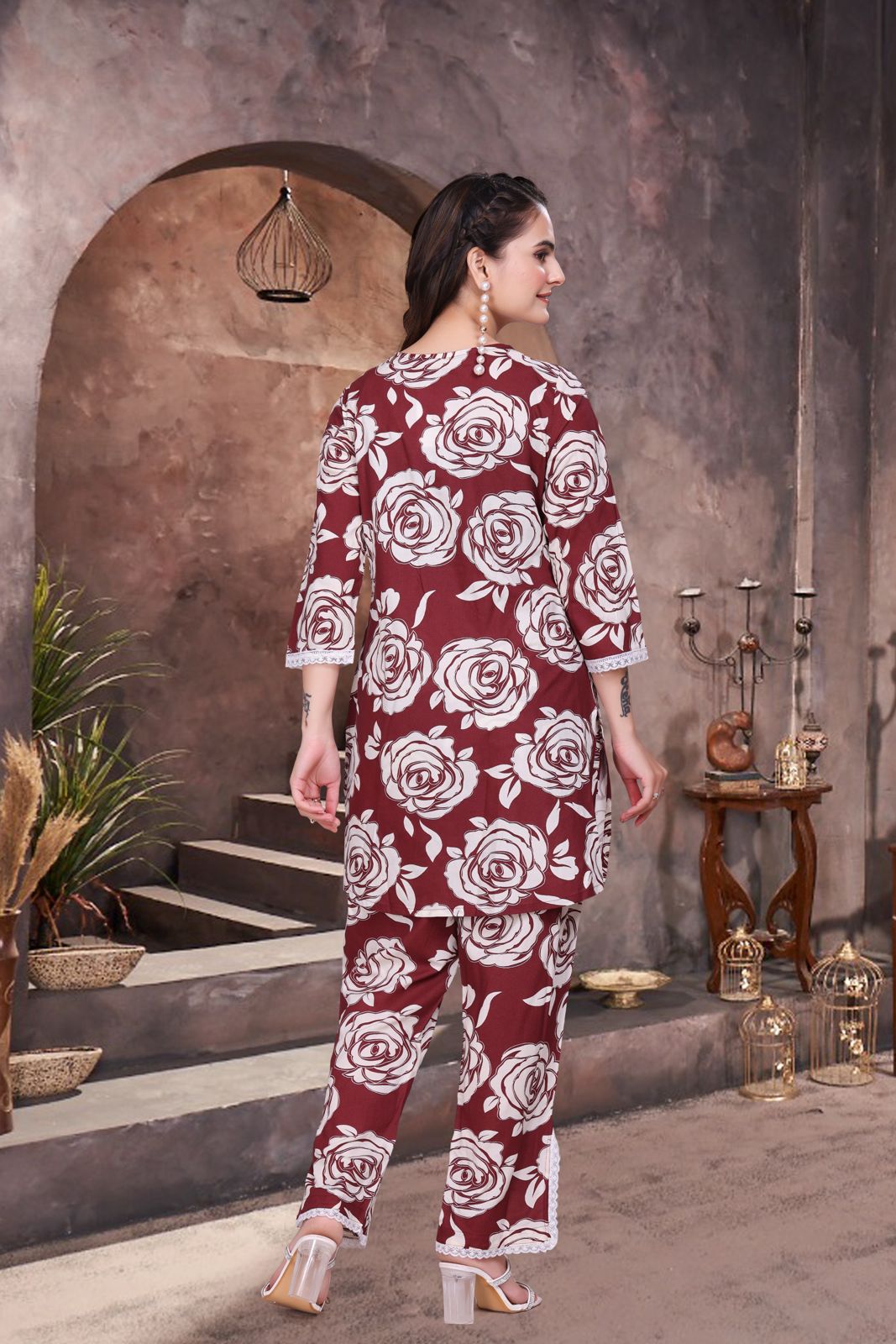 ARENIVA - Burgundy Colour Premium Co-Ord Set for Women