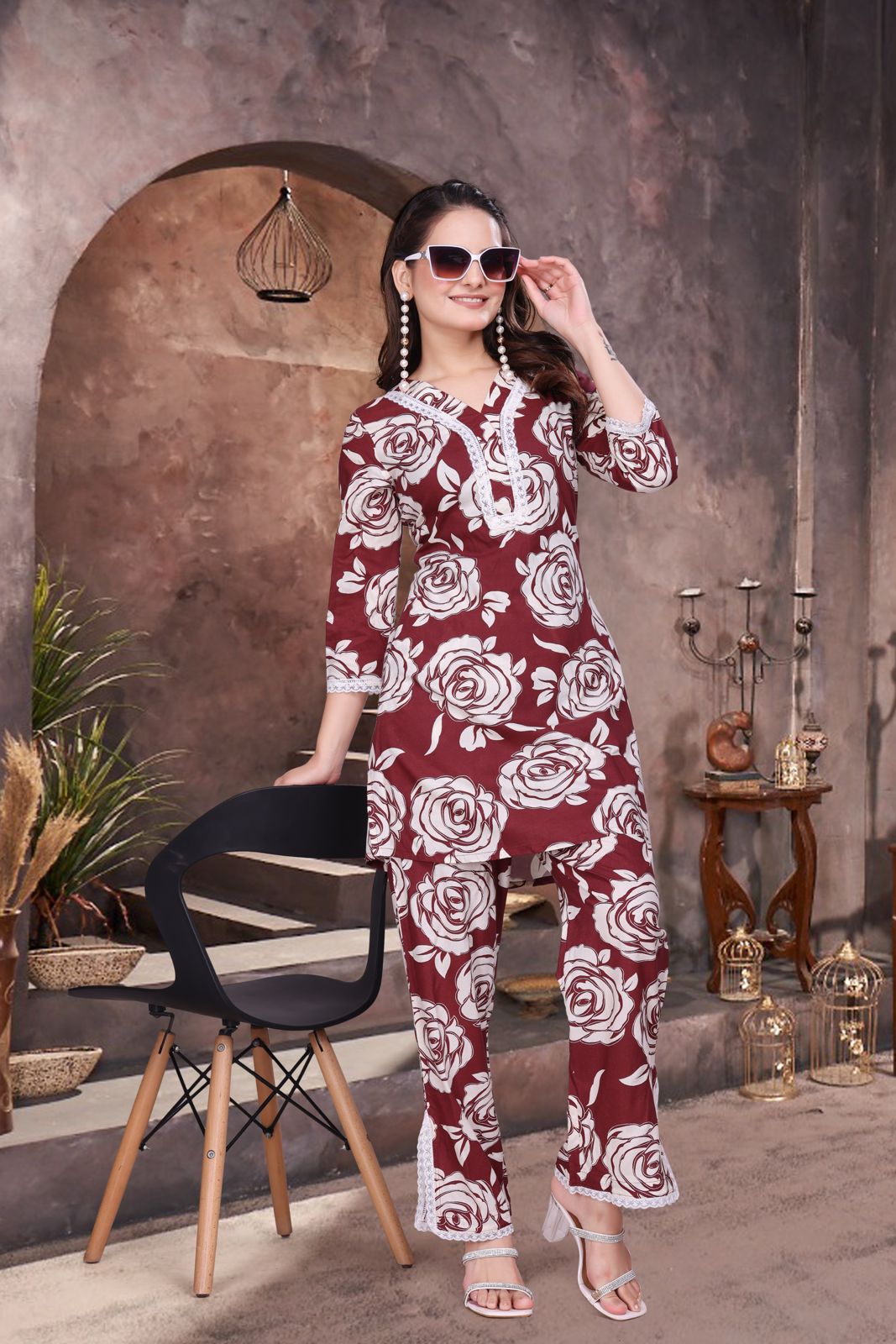 ARENIVA - Burgundy Colour Premium Co-Ord Set for Women