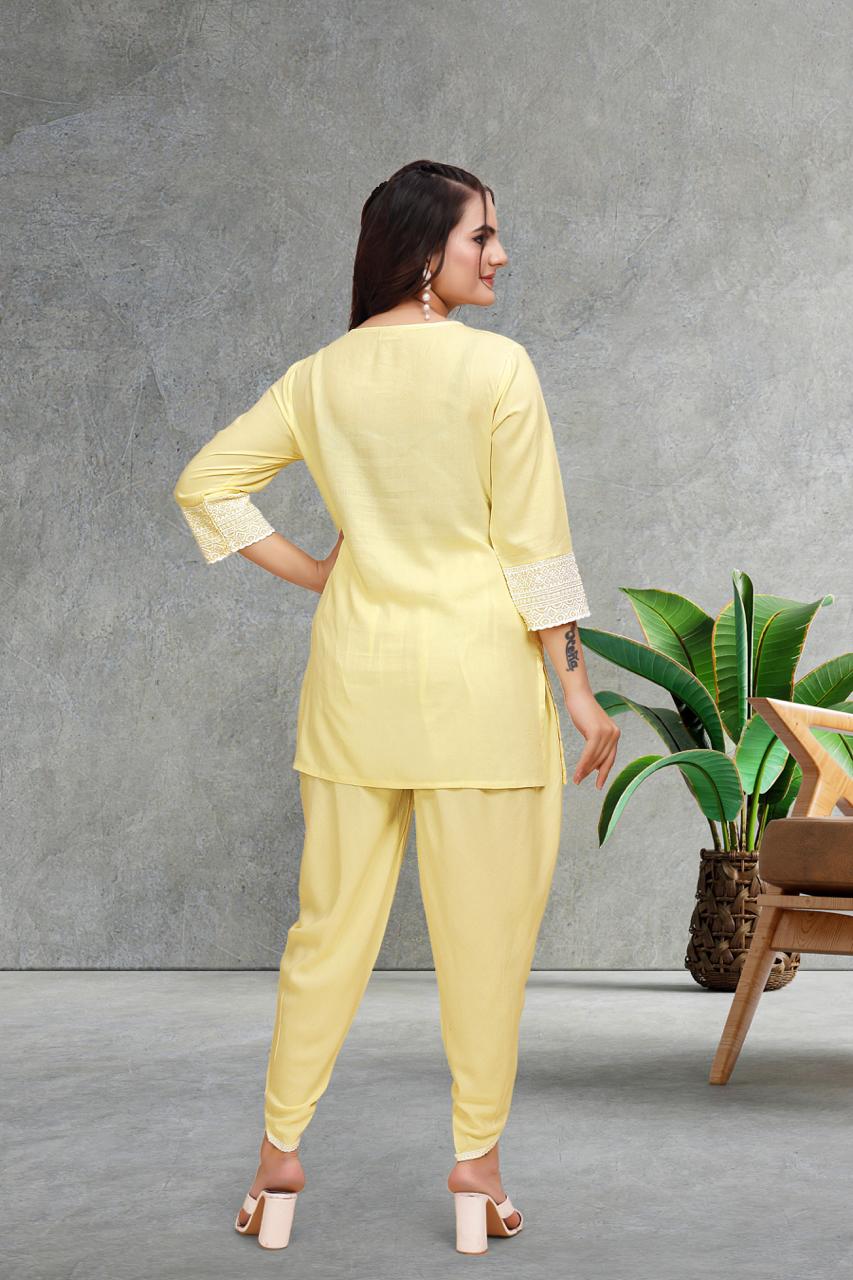 Classi Yellow Colour Designer Co-Ord Set for Women