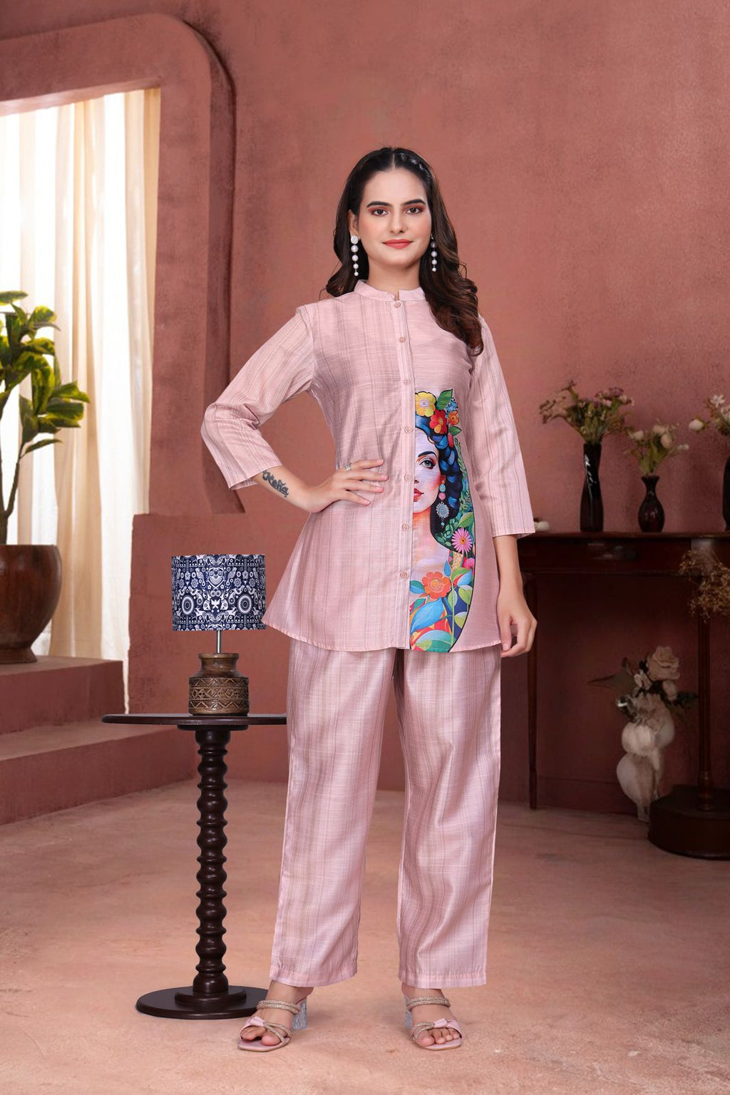 Pastal Pink Graphic Print Women’s Designer Co-Ord Set