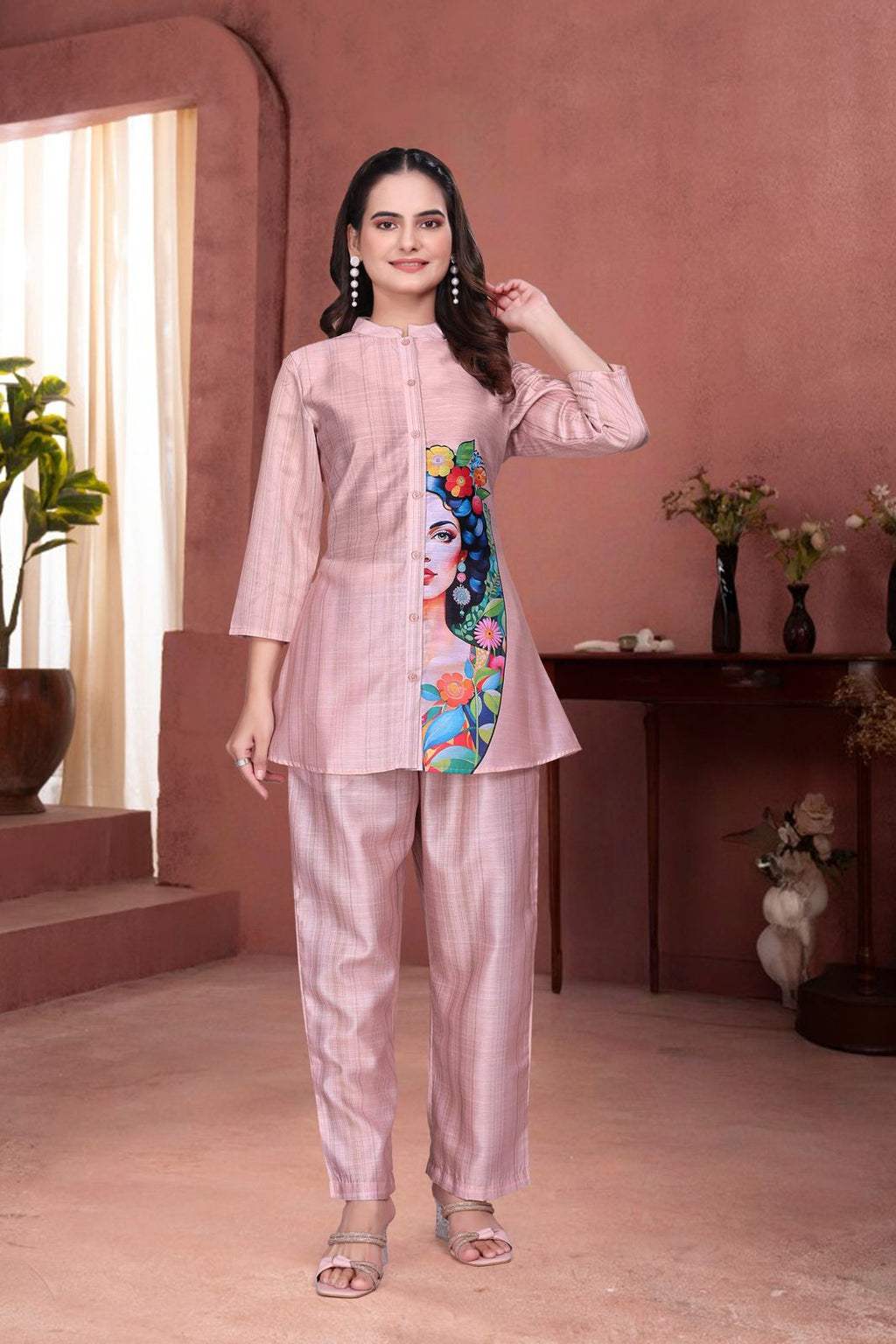 Pastal Pink Graphic Print Women’s Designer Co-Ord Set