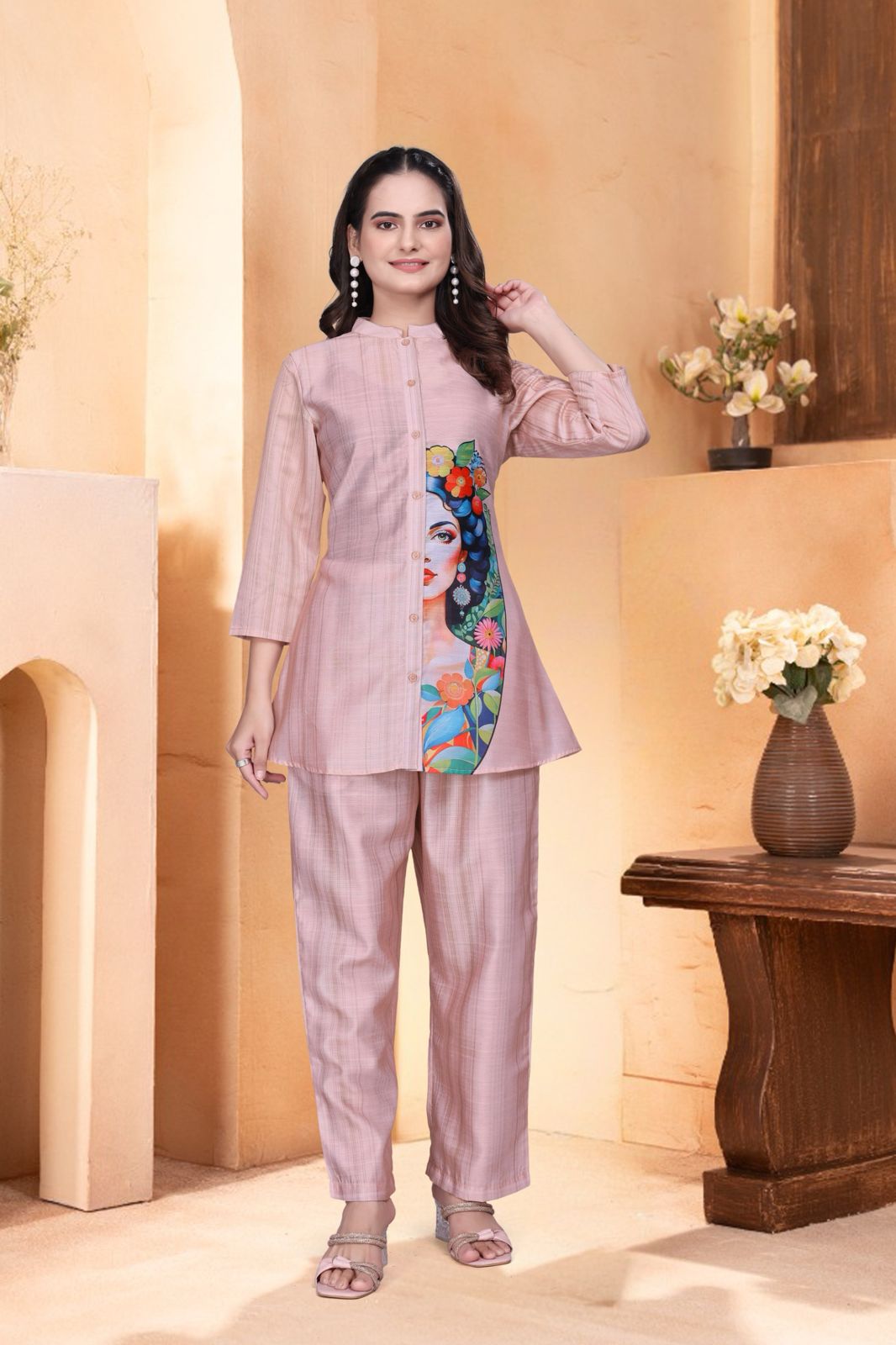 Pastal Pink Graphic Print Women’s Designer Co-Ord Set