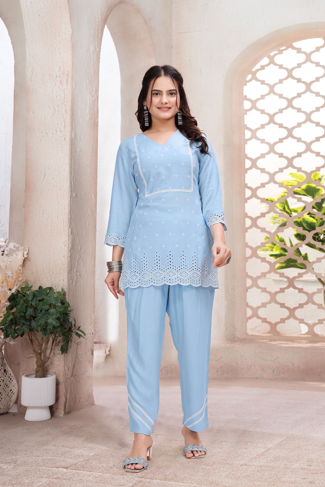 Sky Blue Colour Women's Comfortable Rayon Co-Ord Set