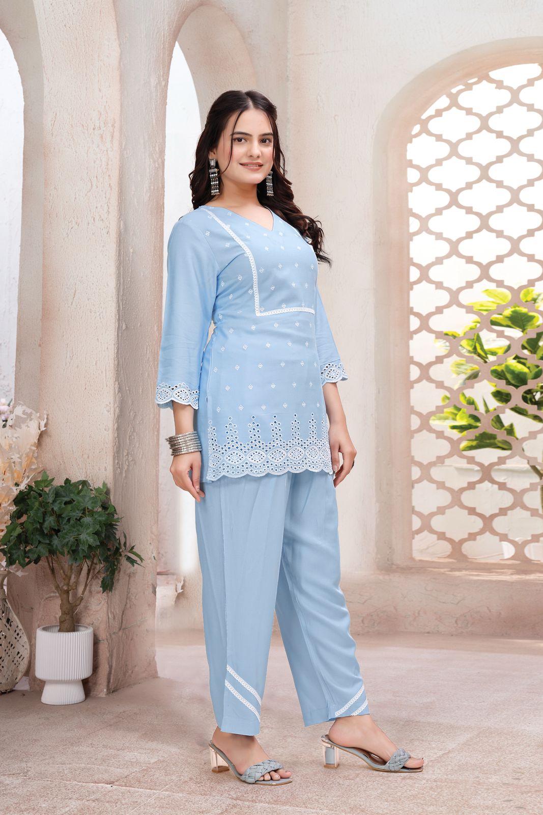 Sky Blue Colour Women's Comfortable Rayon Co-Ord Set