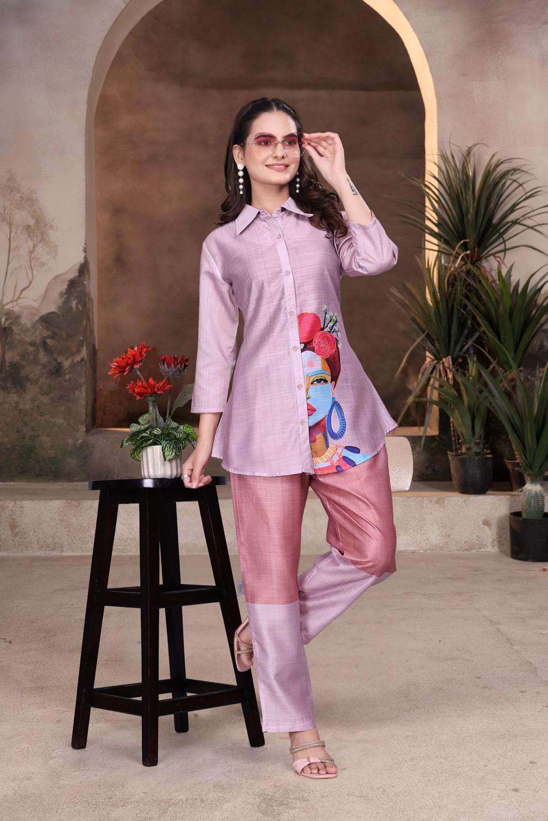 Blush Pink Printed Women’s Co-ord Set – Magic Slub Fabric