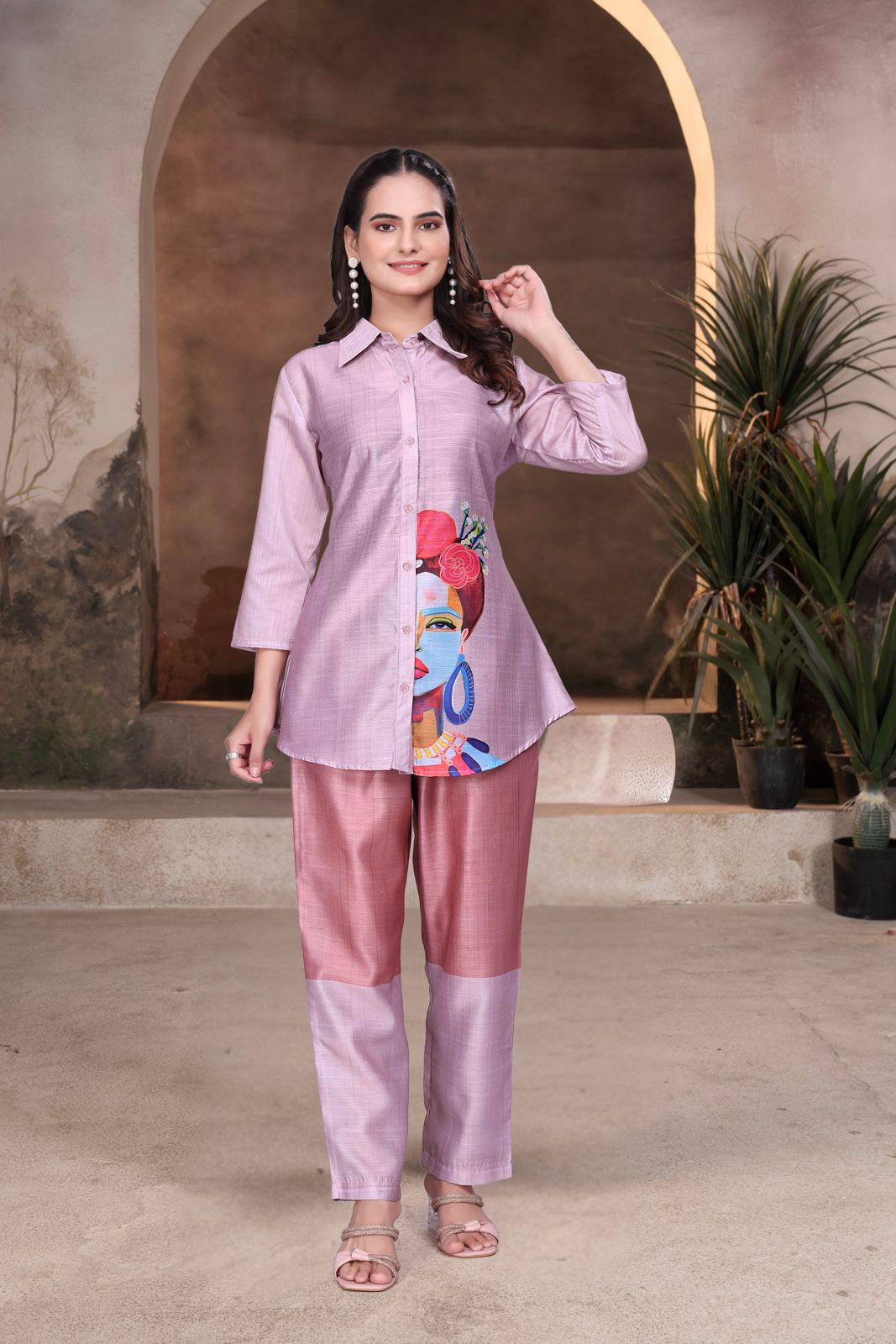 Blush Pink Printed Women’s Co-ord Set – Magic Slub Fabric