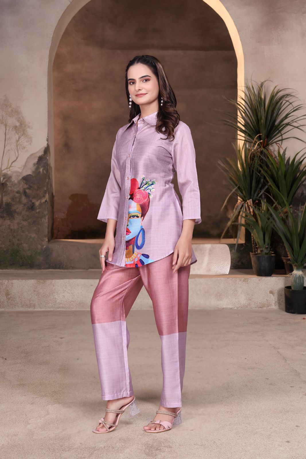 Blush Pink Printed Women’s Co-ord Set – Magic Slub Fabric
