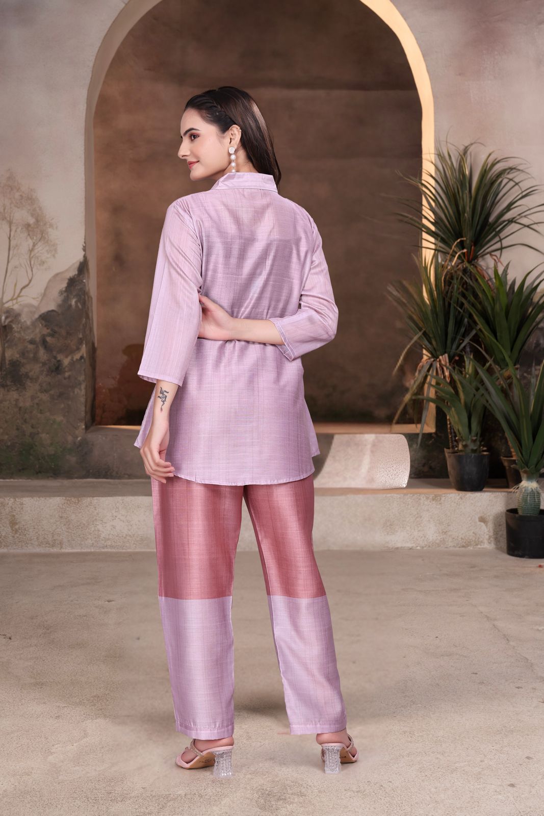 Blush Pink Printed Women’s Co-ord Set – Magic Slub Fabric
