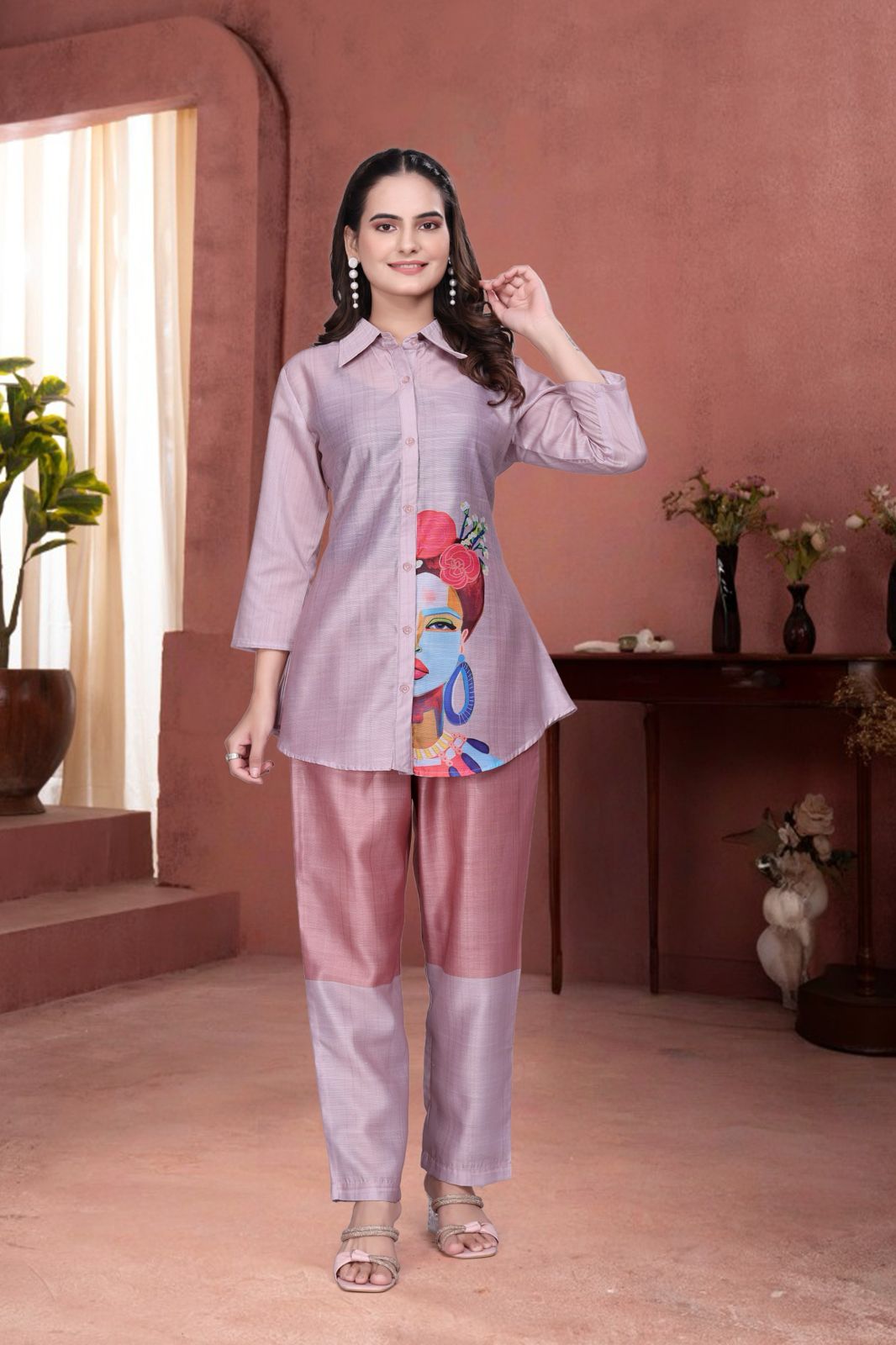 Blush Pink Printed Women’s Co-ord Set – Magic Slub Fabric
