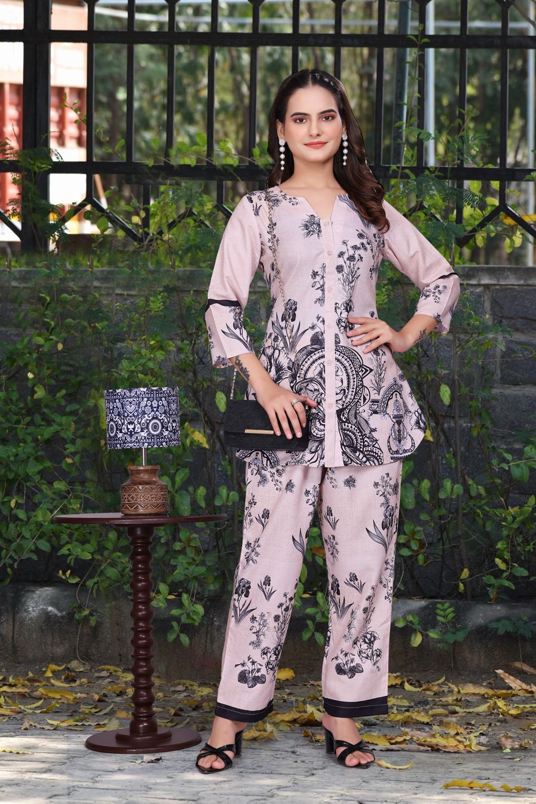Lilac Colour Designer Co-ord Set for Women With Graphic Print