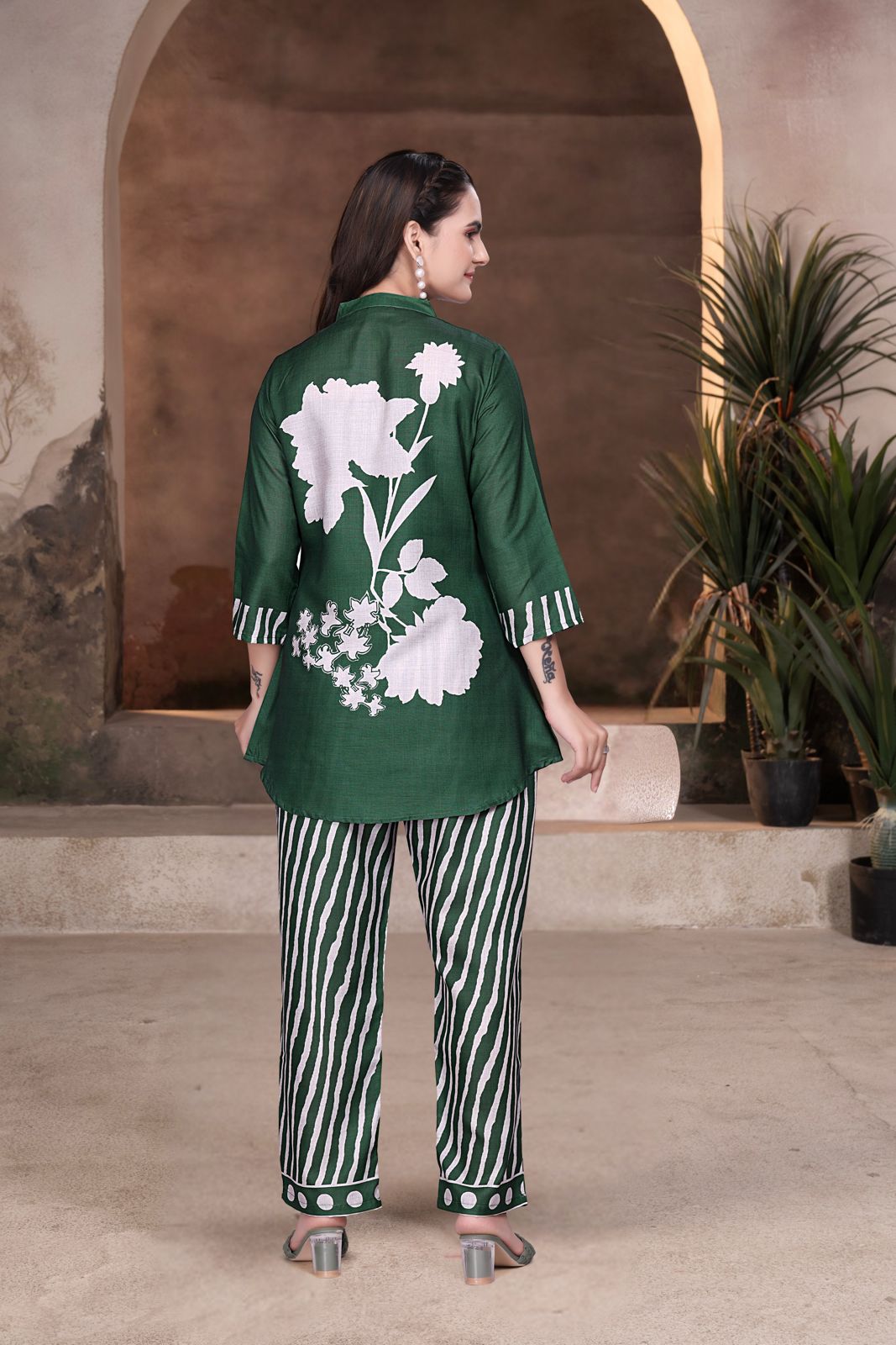 Basil Green Designer Co-ord Set for Women with Graphic Print