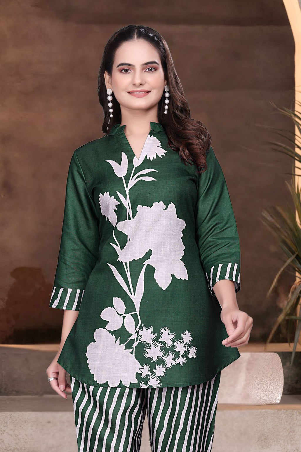 Basil Green Designer Co-ord Set for Women with Graphic Print