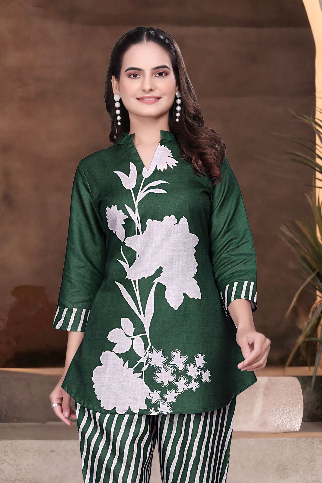 Basil Green Designer Co-ord Set for Women with Graphic Print