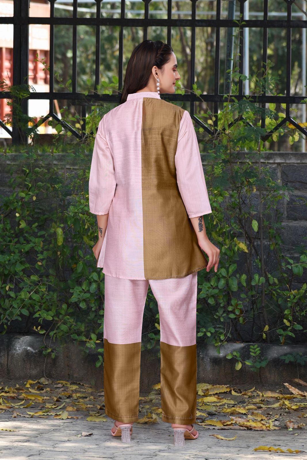 Lilac & Wood Brown Designer Co-ord Set for Women with Graphic Print