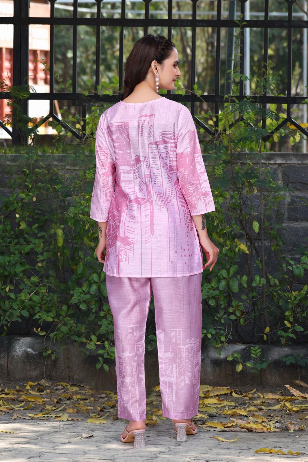 Dark Pink Designer Co-ord Set for Women with Graphic Print