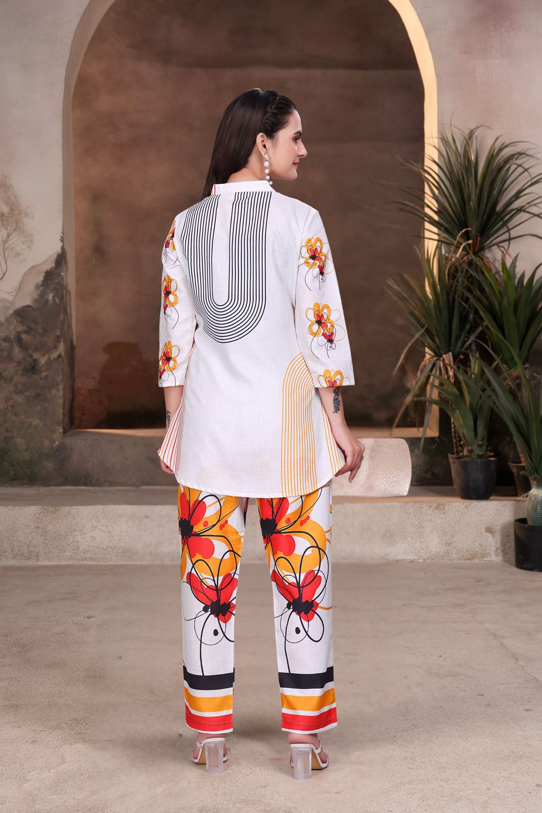 White Graphic Printed Viscose Rayon Co-ord Set for Women