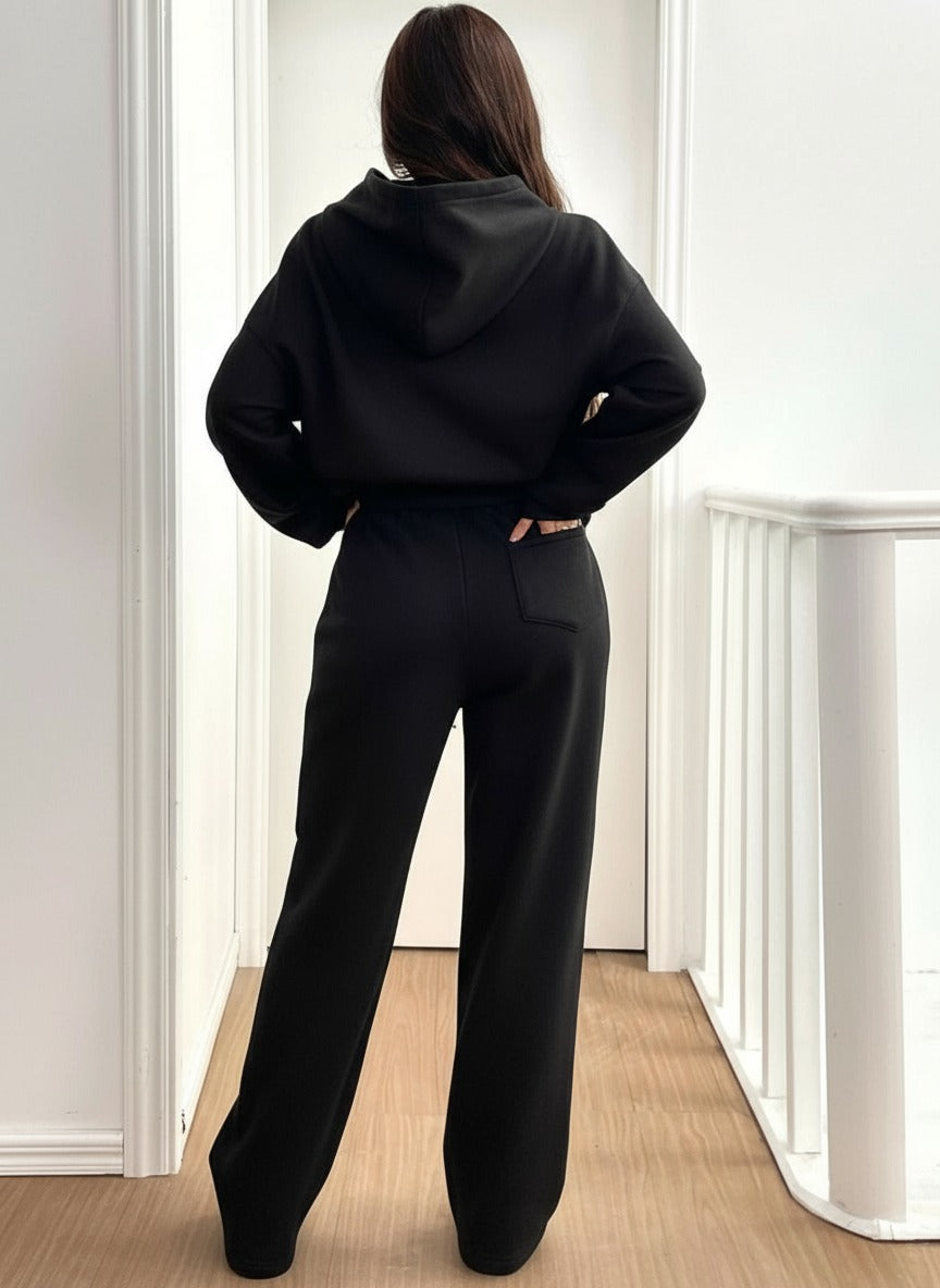 ARENIVA - Deep Black Colour Women's Comfortable Hoodie Co-Ord Set