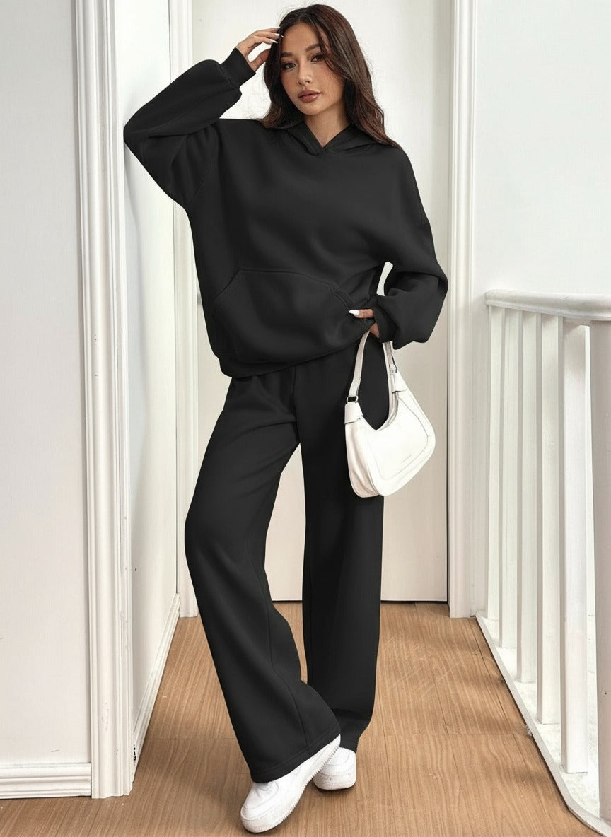 ARENIVA - Deep Black Colour Women's Comfortable Hoodie Co-Ord Set