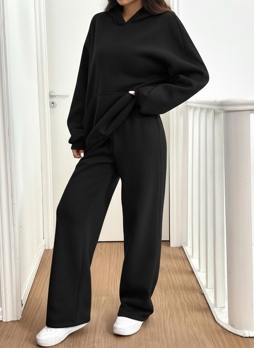 ARENIVA - Deep Black Colour Women's Comfortable Hoodie Co-Ord Set