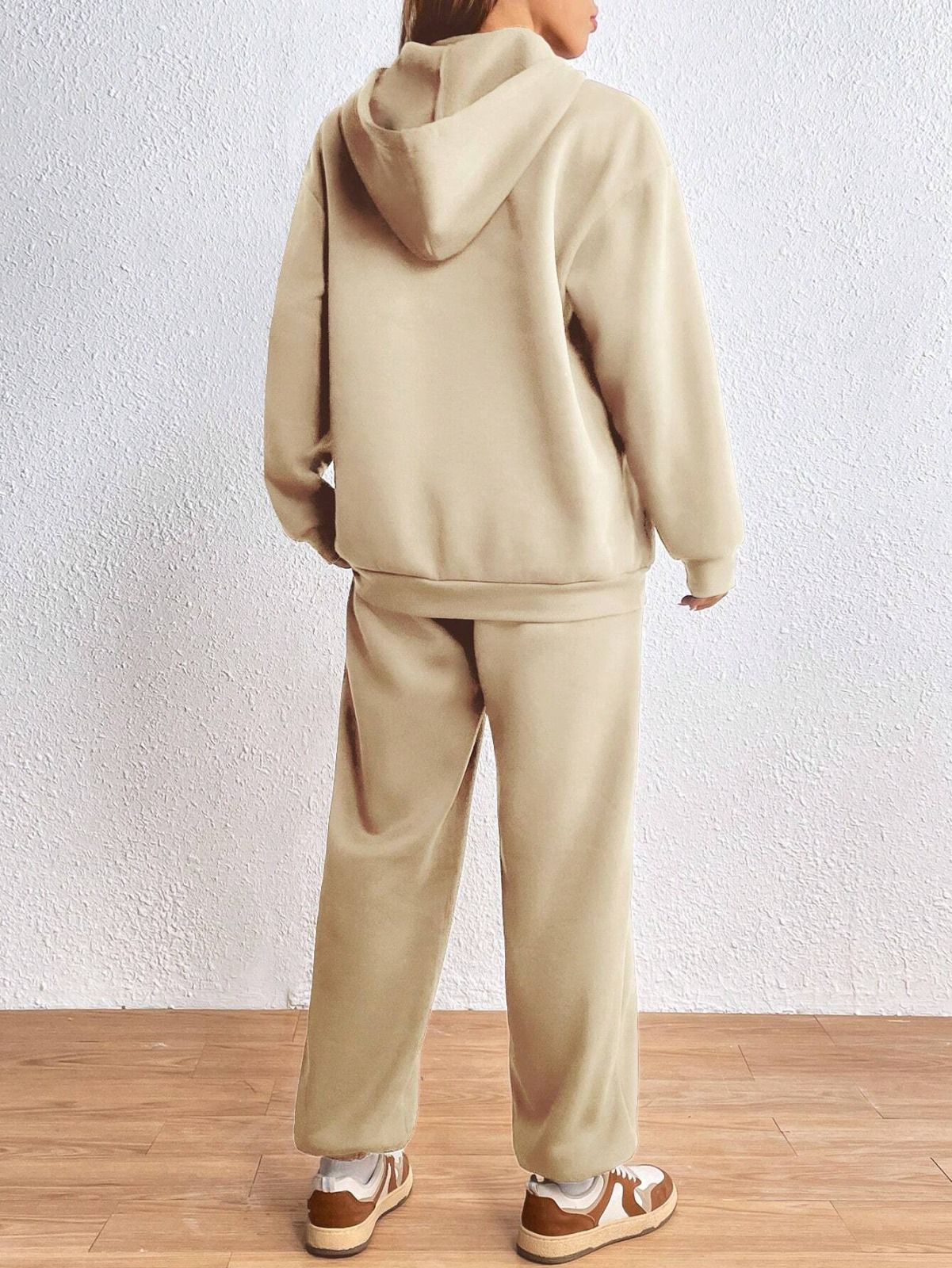 Wood Brown Colour Women's Comfortable Hoodie Co-Ord Set with Graphic Print