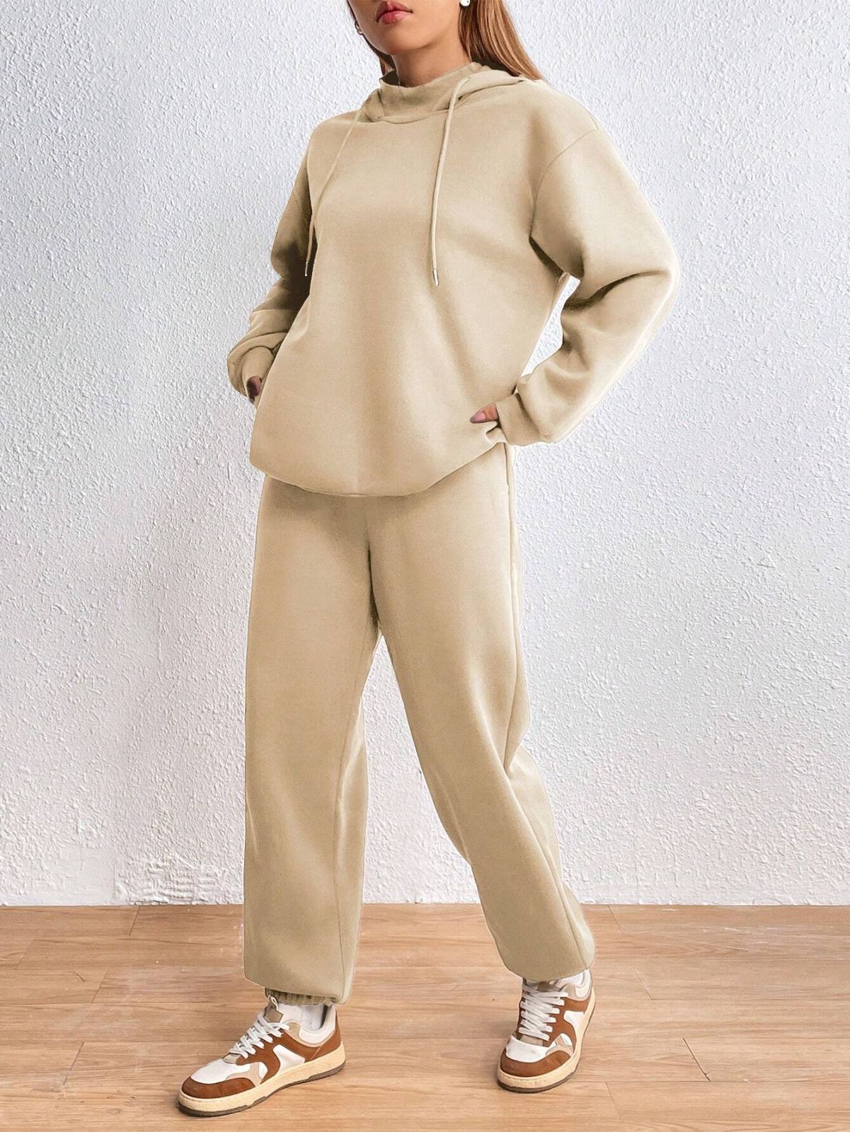 Wood Brown Colour Women's Comfortable Hoodie Co-Ord Set with Graphic Print