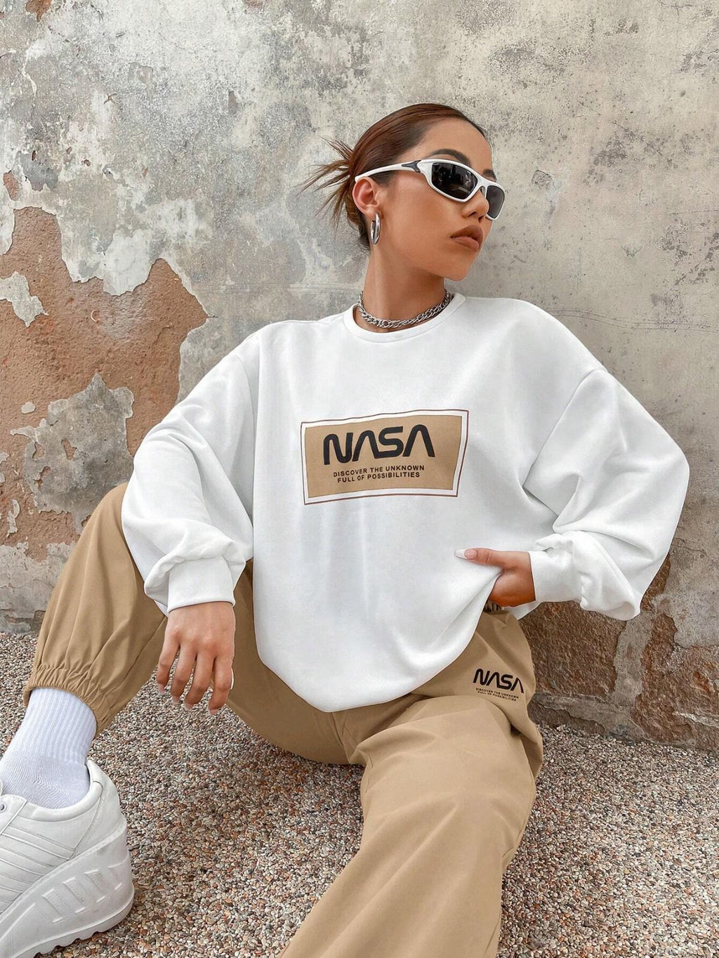 Wood Brown Colour Women's Comfortable Co-Ord Set with Graphic Print