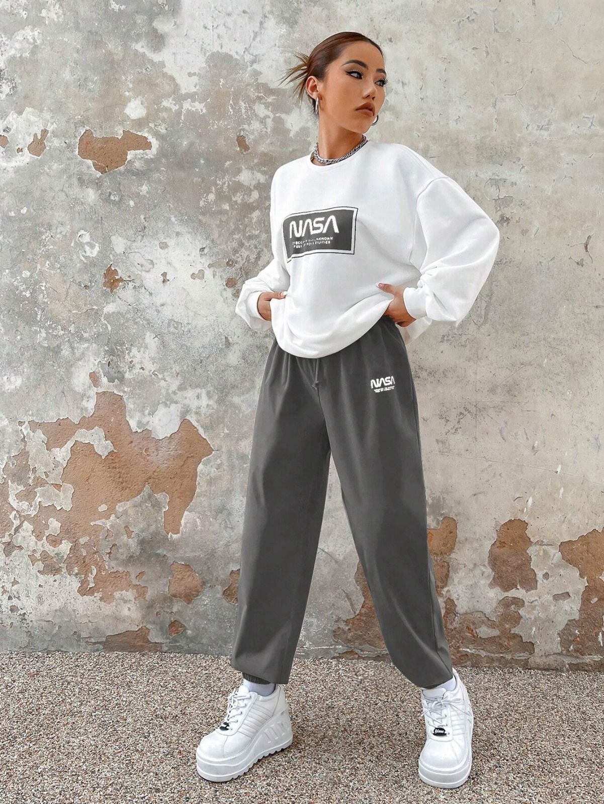 Steel Grey Colour Women's Comfortable Co-Ord Set with Graphic Print