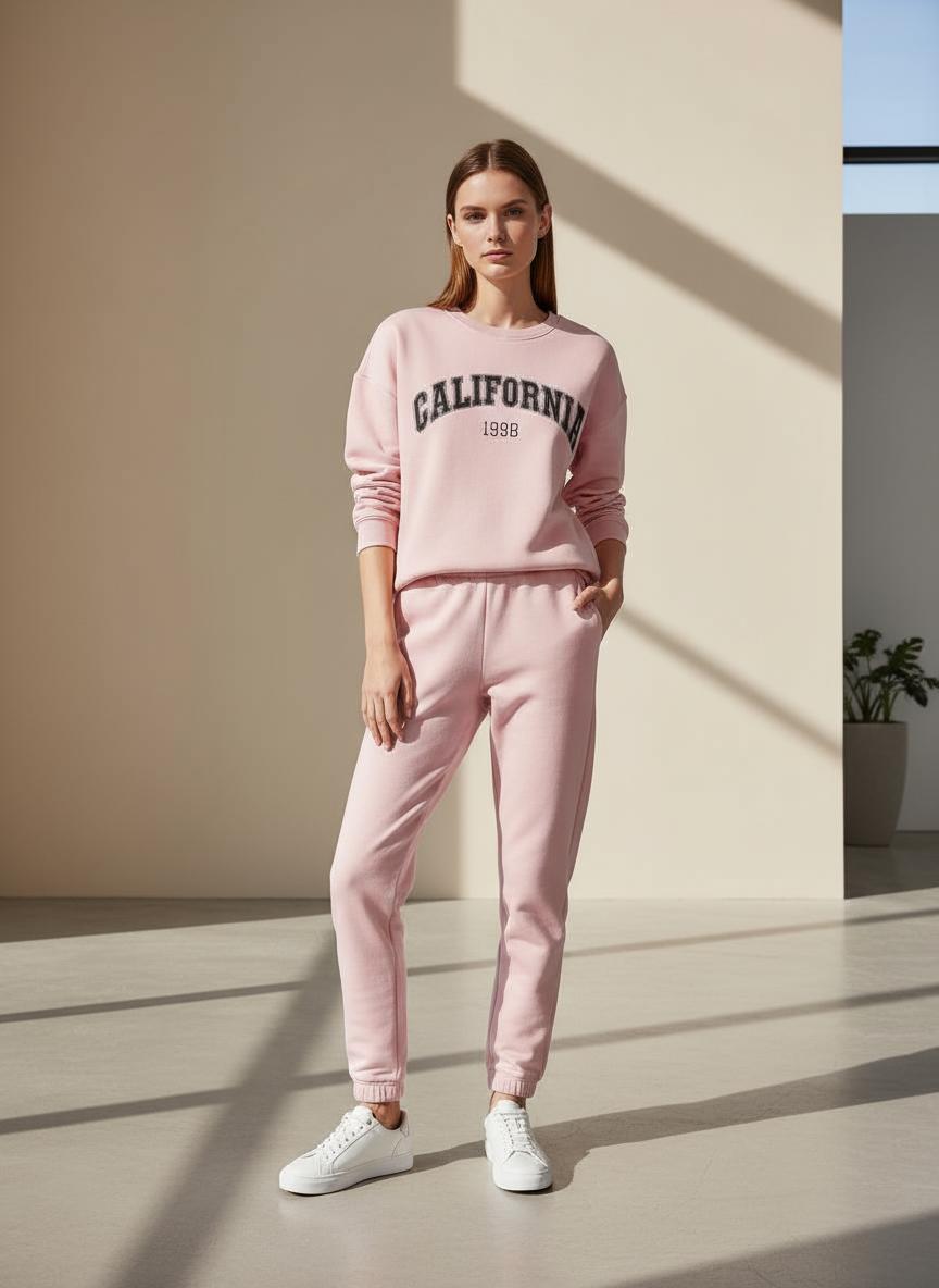 Baby Pink Colour Women's Comfortable Co-Ord Set