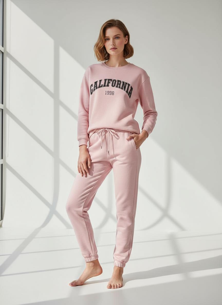 Baby Pink Colour Women's Comfortable Co-Ord Set