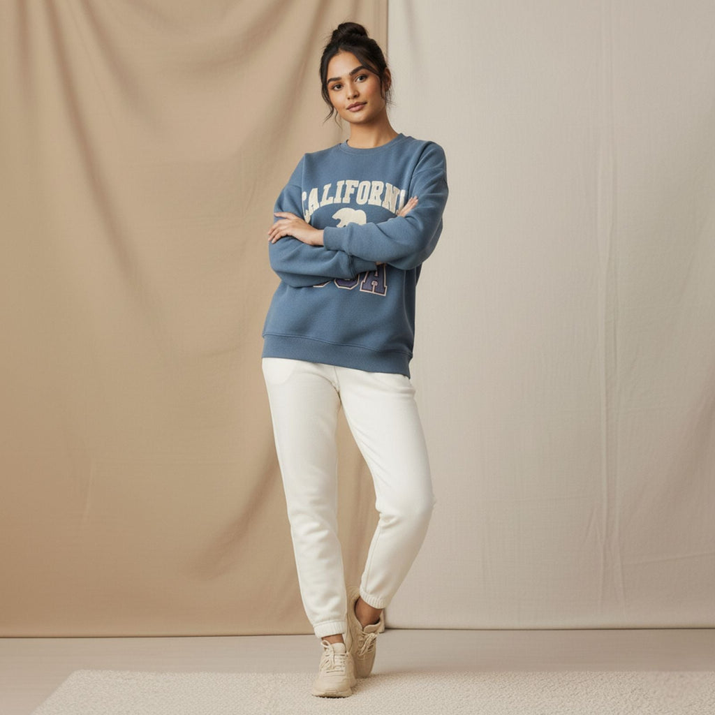 ARENIVA - Cadet Blue Colour Women's Co-Ord Set with Fleece