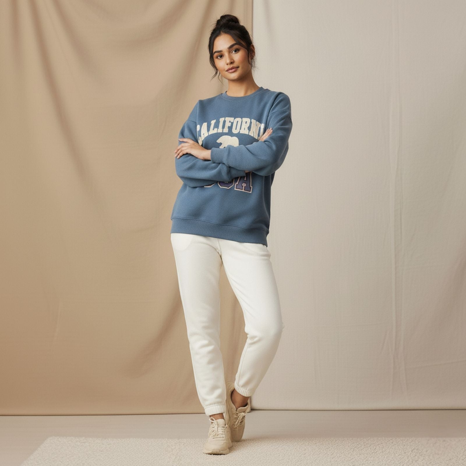 ARENIVA - Cadet Blue Colour Women's Co-Ord Set with Fleece