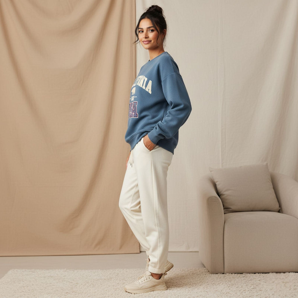 ARENIVA - Cadet Blue Colour Women's Co-Ord Set with Fleece