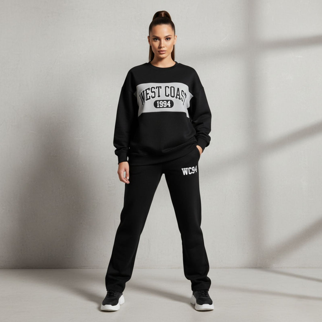 WEST COAST - Women's Black Co-Ord Set with Graphic Print