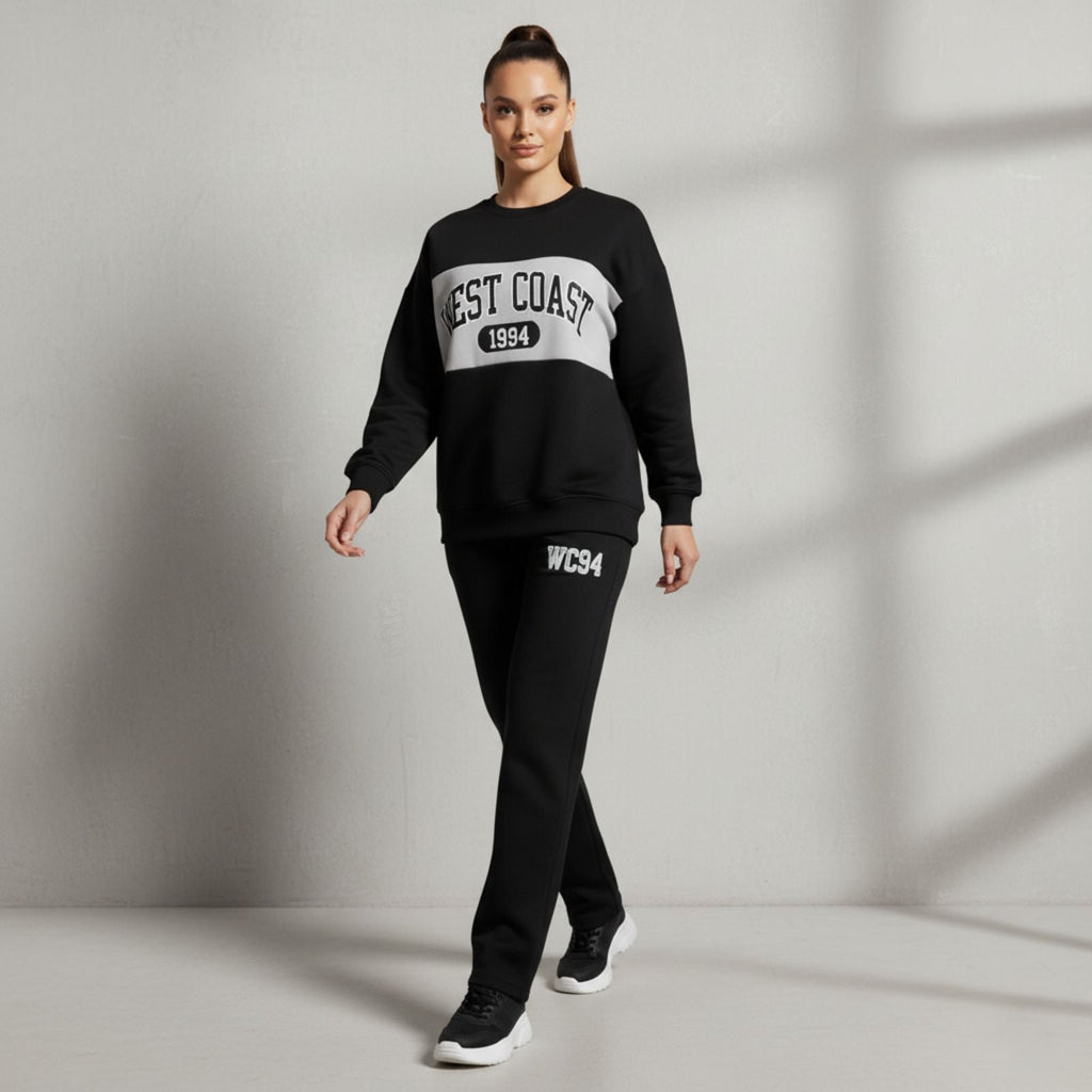 WEST COAST - Women's Black Co-Ord Set with Graphic Print