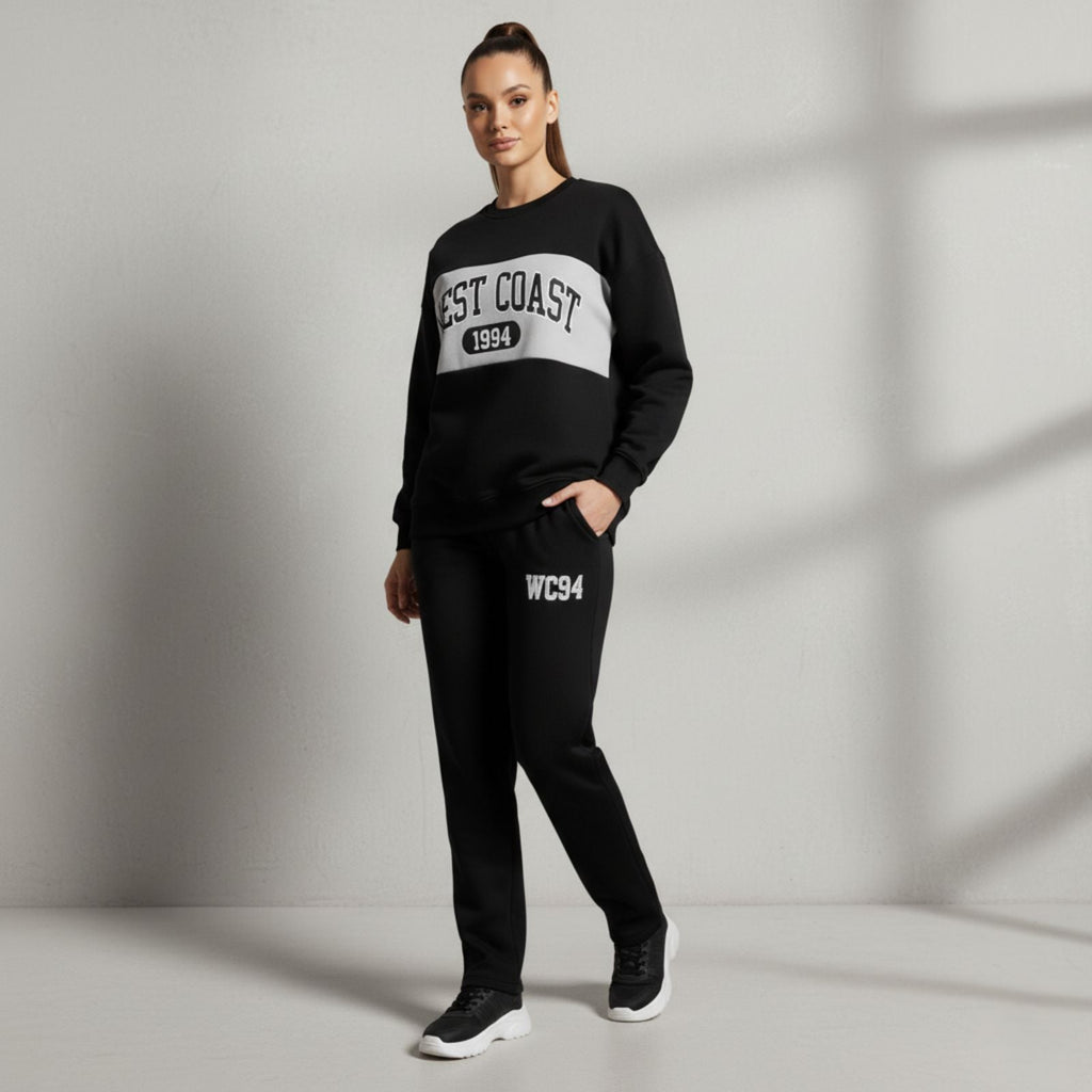 WEST COAST - Women's Black Co-Ord Set with Graphic Print