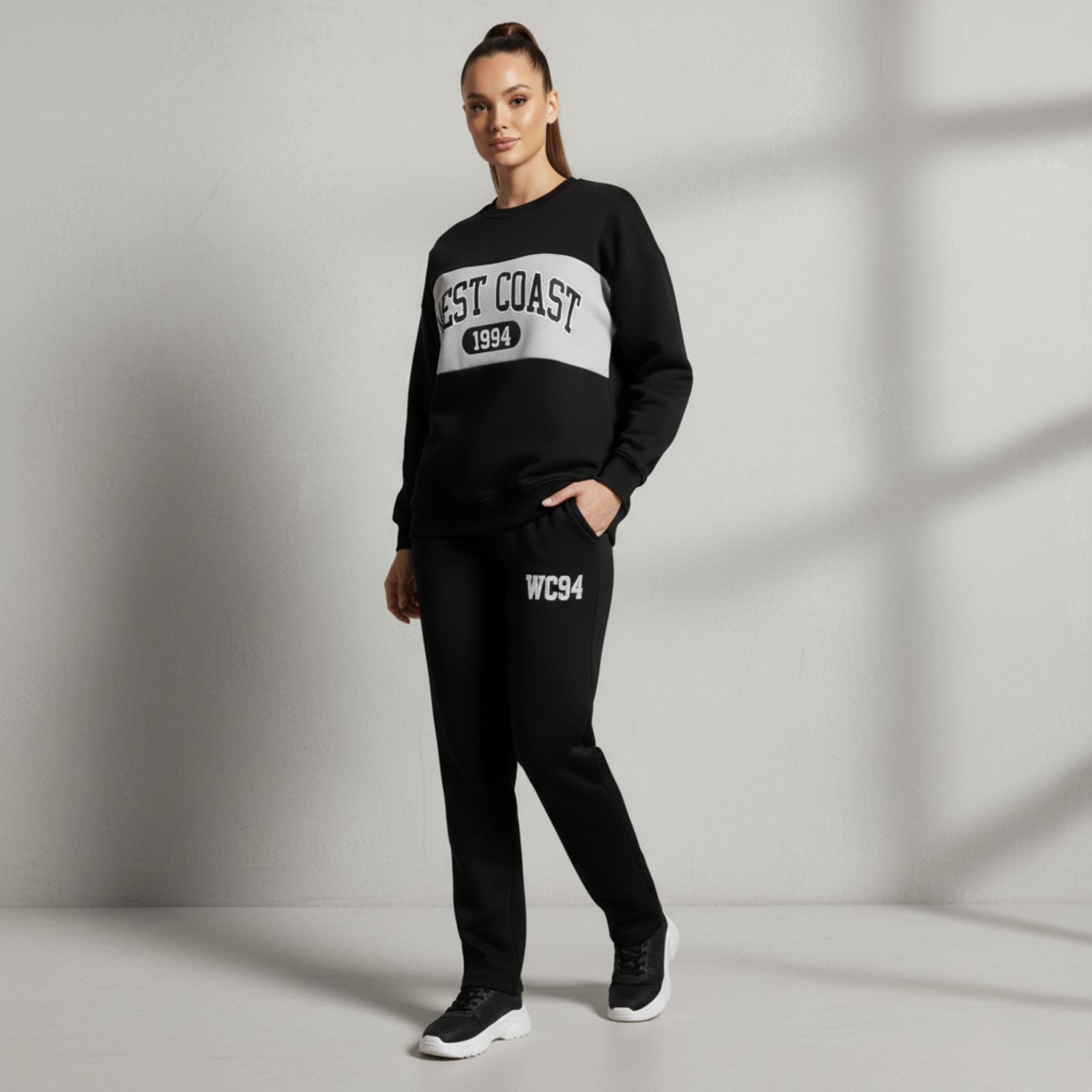 WEST COAST - Women's Black Co-Ord Set with Graphic Print