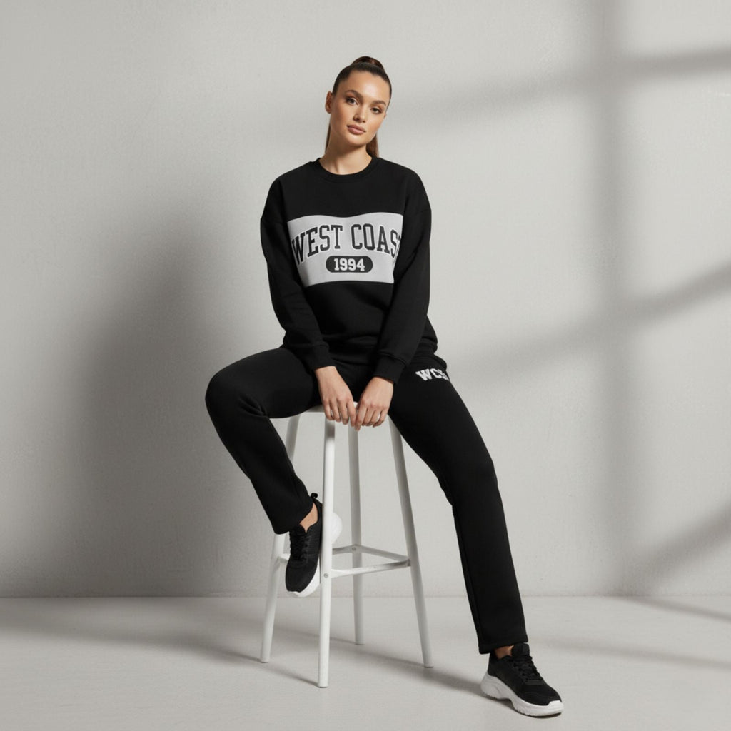 WEST COAST - Women's Black Co-Ord Set with Graphic Print